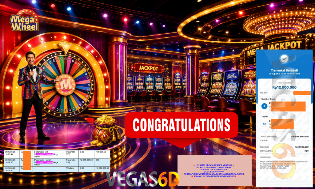 VEGAS6D JACKPOT PRAGMATIC ” MEGA WHEEL ” Rp12.000.000,- LUNAS