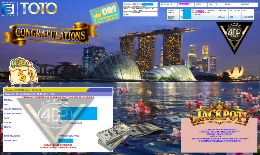 VIP4DP JACKPOT PASARAN ” SINGAPORE (9042) ” Rp15.000.000,- LUNAS