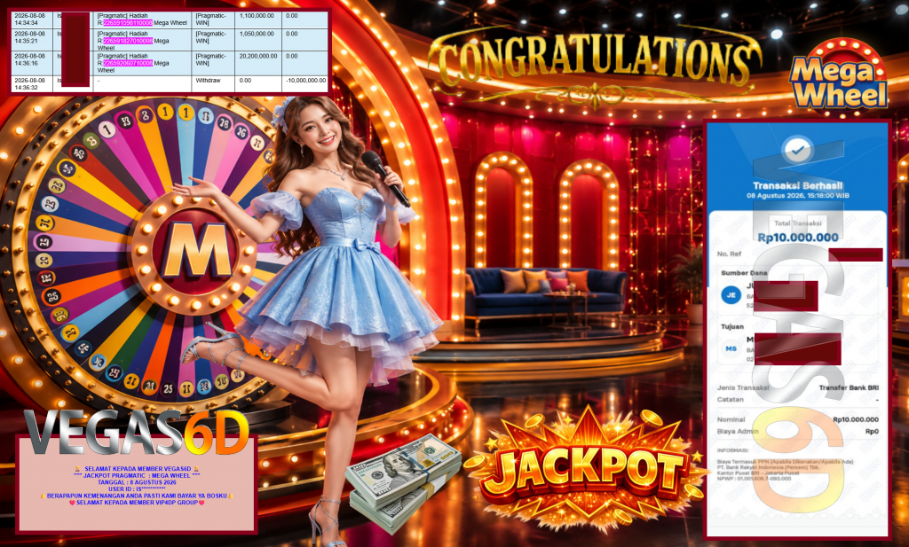 VEGAS6D JACKPOT PRAGMATIC ” MEGA WHEEL ” Rp22.000.000,- LUNAS