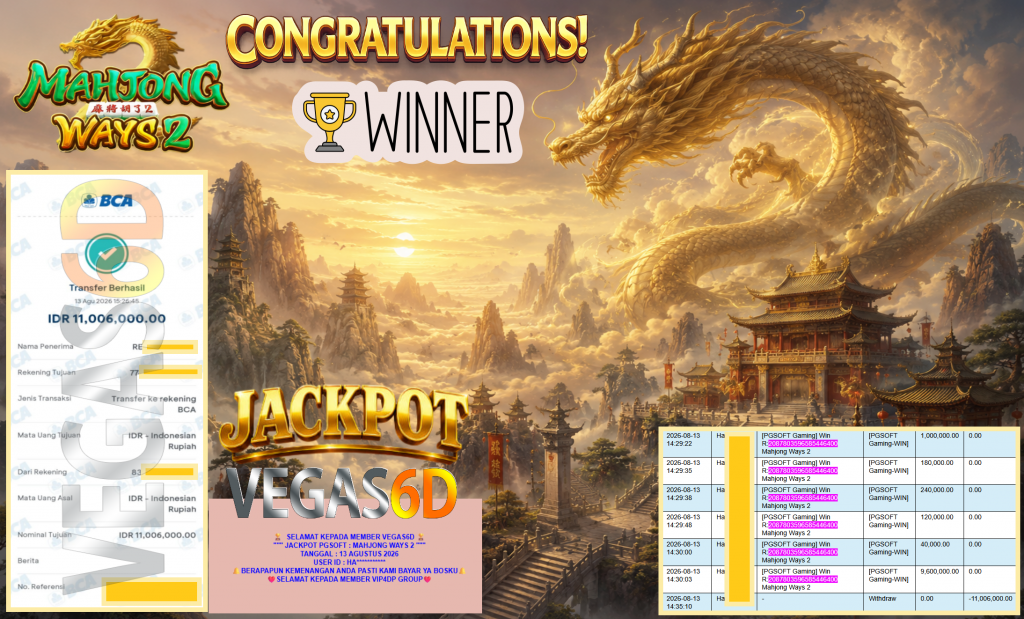 VEGAS6D JACKPOT PGSOFT ” MAHJONG WAYS 2 ” Rp11.006.000,- LUNAS