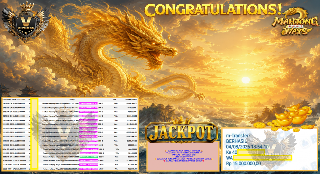 VVIPBOSS JACKPOT PGSOFT ” MAHJONG WAYS ” Rp15.000.000,- LUNAS