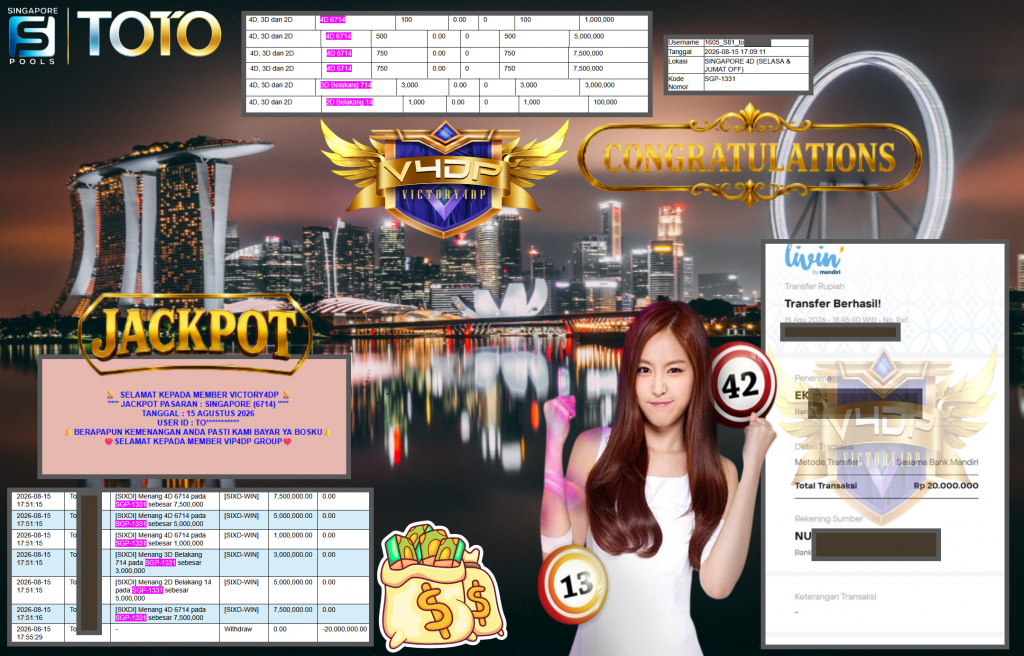 VICTORY4DP JACKPOT PASARAN ” SINGAPORE (6714) ” Rp20.000.000,- LUNAS