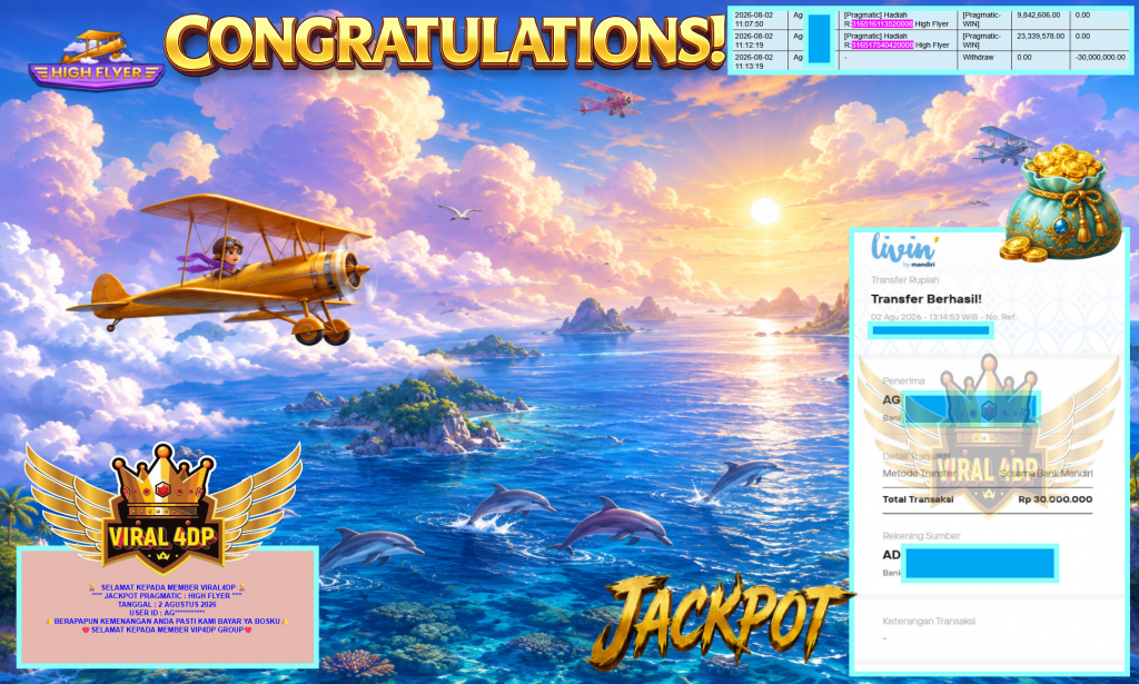 VIRAL4DP JACKPOT PRAGMATIC ” HIGH FLYER ” Rp30.000.000,- LUNAS