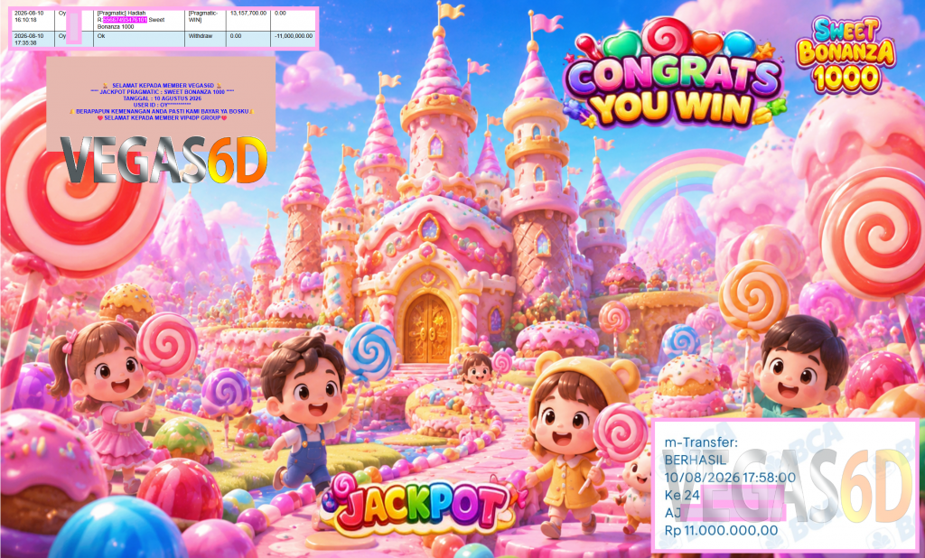 VEGAS6D JACKPOT PRAGMATIC ” SWEET BONANZA 1000 ” Rp11.000.000,- LUNAS