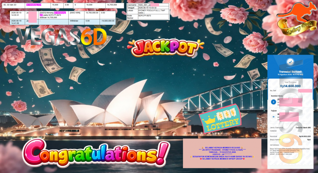 VEGAS6D JACKPOT PASARAN ” SYDNEY POOLS (1429) ” Rp14.600.000,- LUNAS