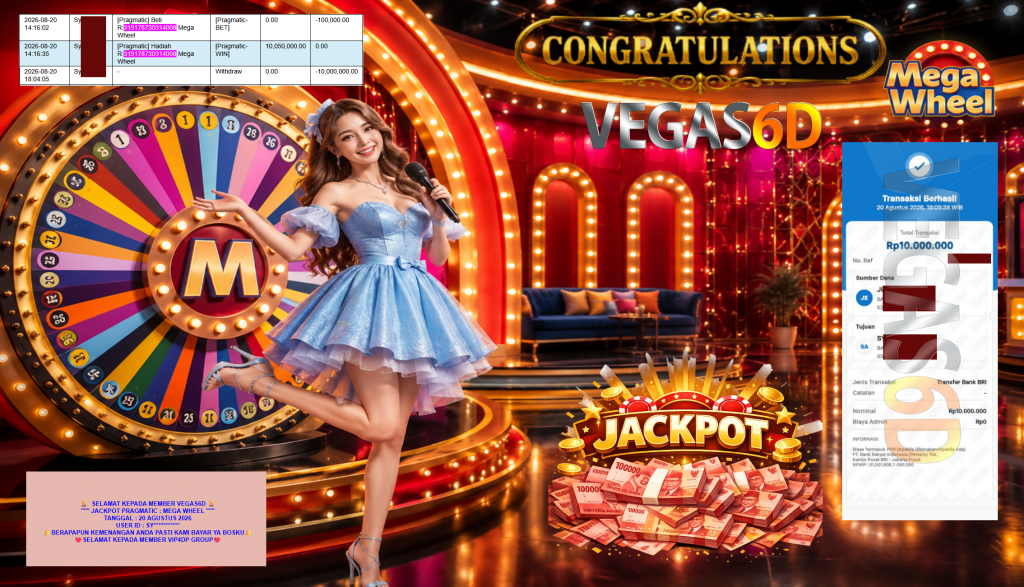 VEGAS6D JACKPOT PRAGMATIC ” MEGA WHEEL ” Rp10.000.000,- LUNAS