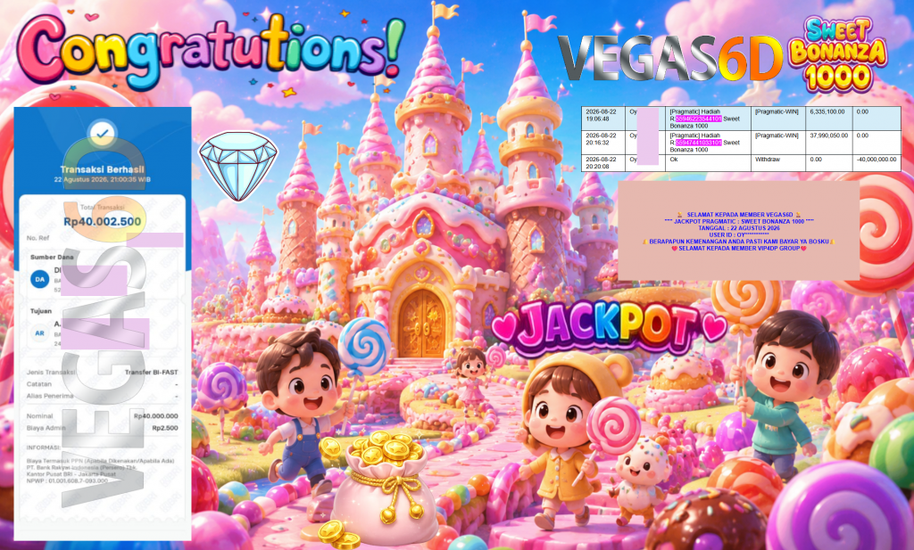 VEGAS6D JACKPOT PRAGMATIC ” SWEET BONANZA 1000 ” Rp40.000.000,- LUNAS