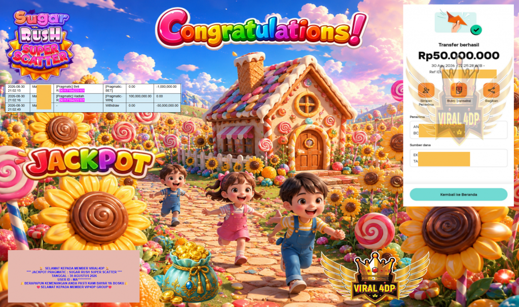 VIRAL4DP JACKPOT PRAGMATIC ” SUGAR RUSH SUPER SCATTER ” Rp100.000.000,- LUNAS