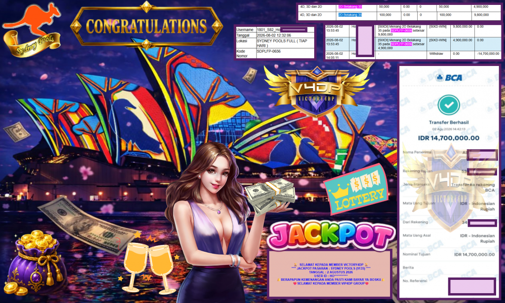 VICTORY4DP JACKPOT PASARAN ” SYDNEY POOLS (9135) ” Rp14.700.000,- LUNAS