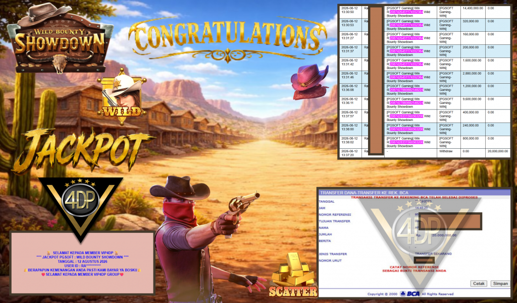 VIP4DP JACKPOT PGSOFT ” WILD BOUNTY SHOWDOWN ” Rp20.000.000,- LUNAS