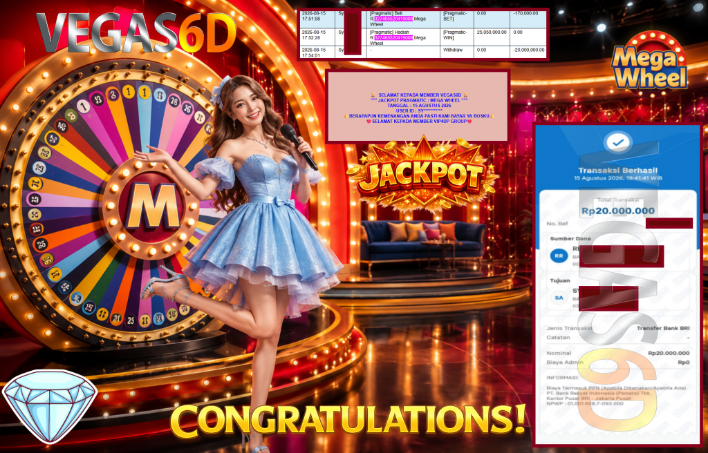 VEGAS6D JACKPOT PRAGMATIC ” MEGA WHEEL ” Rp20.000.000,- LUNAS