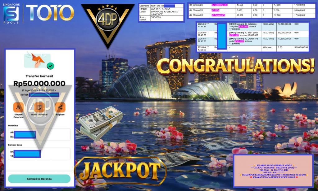 VIP4DP JACKPOT PASARAN ” SINGAPORE (8754) ” Rp50.000.000,- LUNAS