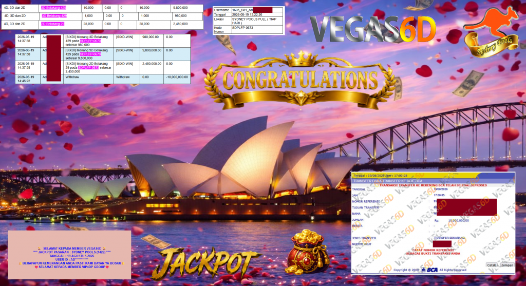 VEGAS6D JACKPOT PASARAN ” SYDNEY POOLS (1429) ” Rp10.000.000,- LUNAS