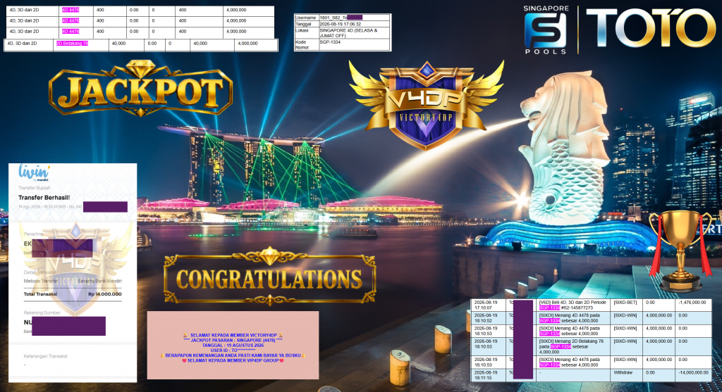 VICTORY4DP JACKPOT PASARAN ” SINGAPORE (4478) ” Rp14.000.000,- LUNAS