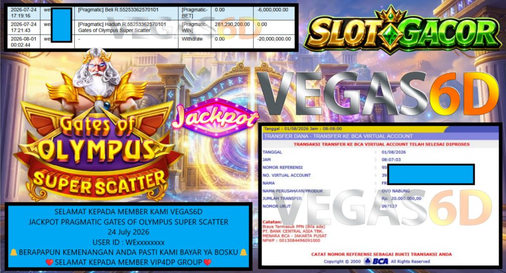 VEGAS6D JACKPOT PRAGMATIC GATES OF OLYMPUS SUPER SCATTER Rp 40.000.000,- LUNAS