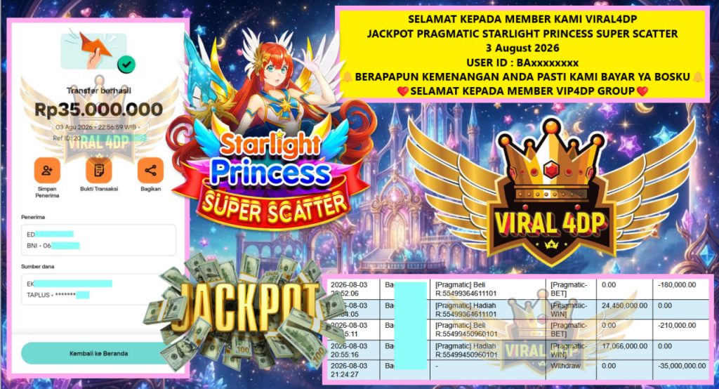VIRAL4DP JACKPOT PRAGMATIC STARLIGHT PRINCESS SUPER SCATTER Rp 35.000.000,- LUNAS