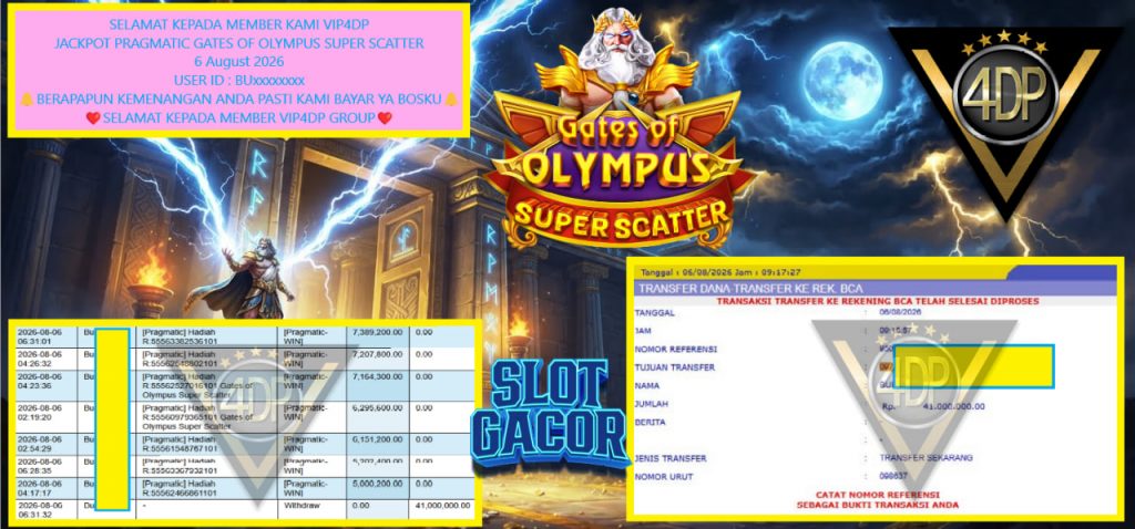 VIP4DP JACKPOT PRAGMATIC GATES OF OLYMPUS SUPER SCATTER Rp 41.000.000,- LUNAS