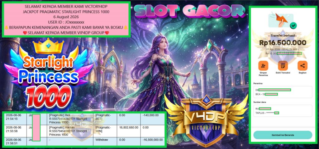 VICTORY4DP JACKPOT PRAGMATIC STARLIGHT PRINCESS 1000 Rp 16.500.000,- LUNAS