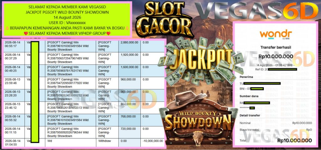 VEGAS6D JACKPOT PGSOFT WILD BOUNTY SHOWDOWN Rp 10.000.000,- LUNAS