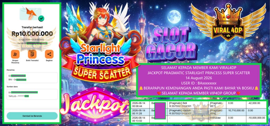 VIRAL4DP JACKPOT PRAGMATIC STARLIGHT PRINCESS SUPER SCATTER Rp 10.000.000,- LUNAS