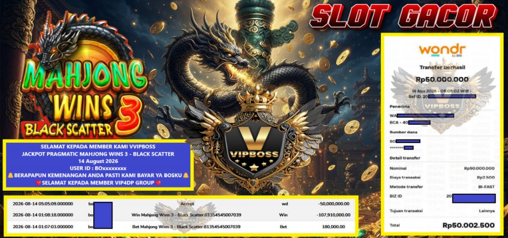 VVIPBOSS JACKPOT PRAGMATIC MAHJONG WINS 3 – BLACK SCATTER Rp 100.000.000,- LUNAS