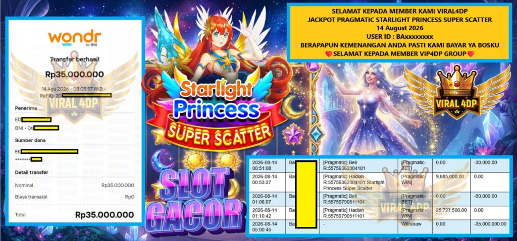 VIRAL4DP JACKPOT PRAGMATIC STARLIGHT PRINCESS SUPER SCATTER Rp 35.000.000,- LUNAS