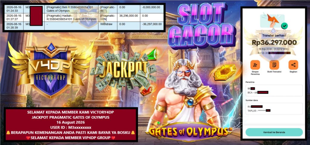VICTORY4DP JACKPOT PRAGMATIC GATES OF OLYMPUS Rp 36.297.000,- LUNAS