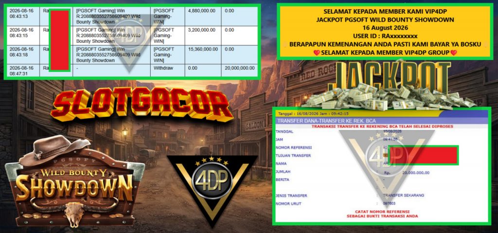 VIP4DP JACKPOT PGSOFT WILD BOUNTY SHOWDOWN Rp 20.000.000,- LUNAS