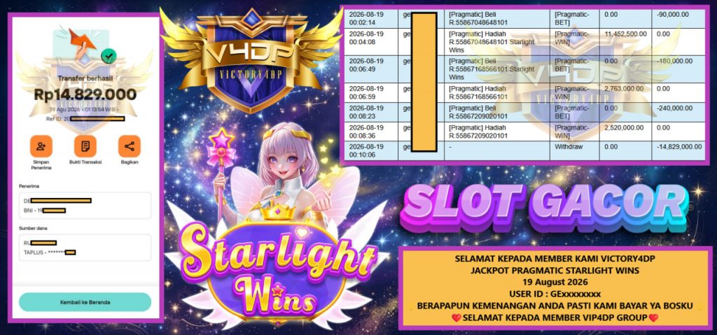 VICTORY4DP JACKPOT PRAGMATIC STARLIGHT WINS Rp 14.829.000,- LUNAS
