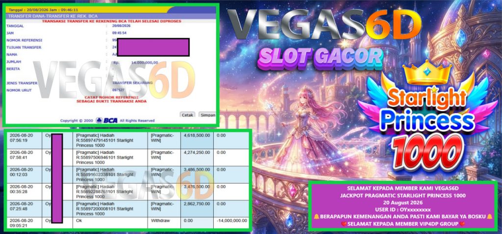 VEGAS6D JACKPOT PRAGMATIC STARLIGHT PRINCESS 1000 Rp 14.000.000,- LUNAS