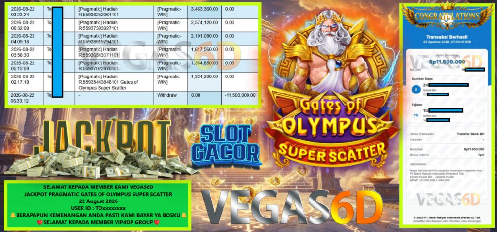 VEGAS6D JACKPOT PRAGMATIC GATES OF OLYMPUS SUPER SCATTER Rp 11.500.000,- LUNAS