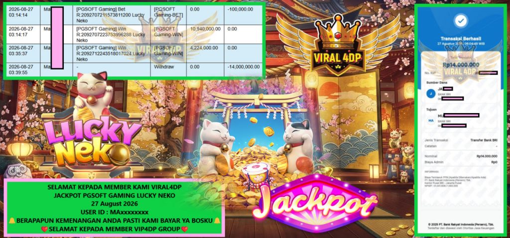VIRAL4DP JACKPOT PGSOFT GAMING LUCKY NEKO Rp 14.000.000,- LUNAS