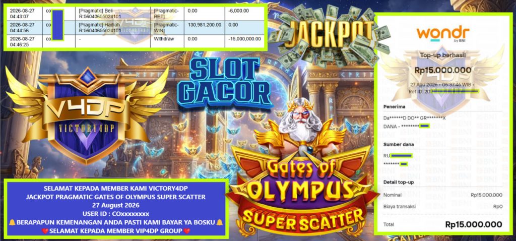 VICTORY4DP JACKPOT PRAGMATIC GATES OF OLYMPUS SUPER SCATTER Rp 58.000.000,- LUNAS