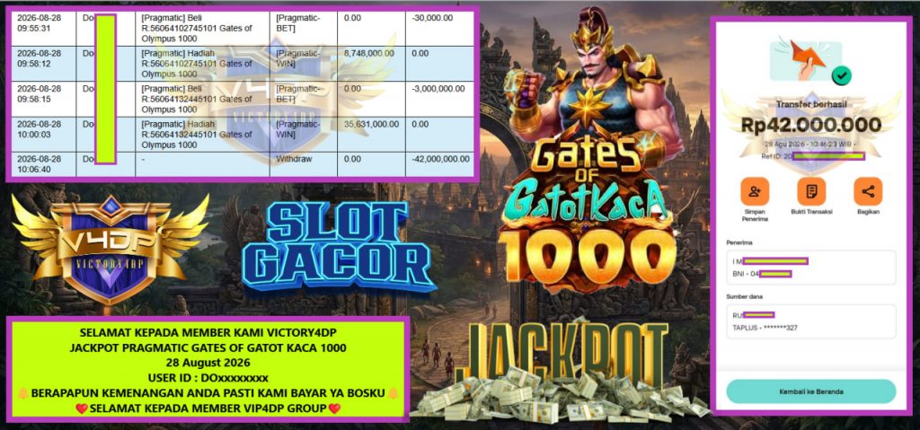 VICTORY4DP JACKPOT PRAGMATIC GATES OF GATOT KACA 1000 Rp 42.000.000,- LUNAS