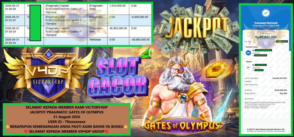 VICTORY4DP JACKPOT PRAGMATIC GATES OF OLYMPUS Rp 48.880.000,- LUNAS