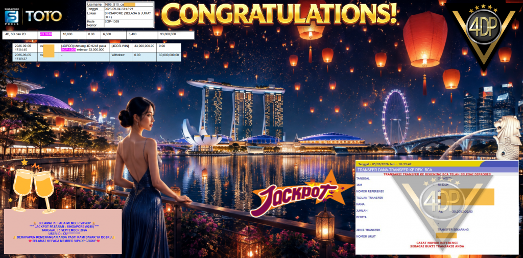 VIP4DP JACKPOT PASARAN ” SINGAPORE (9248) ” Rp30.000.000,- LUNAS