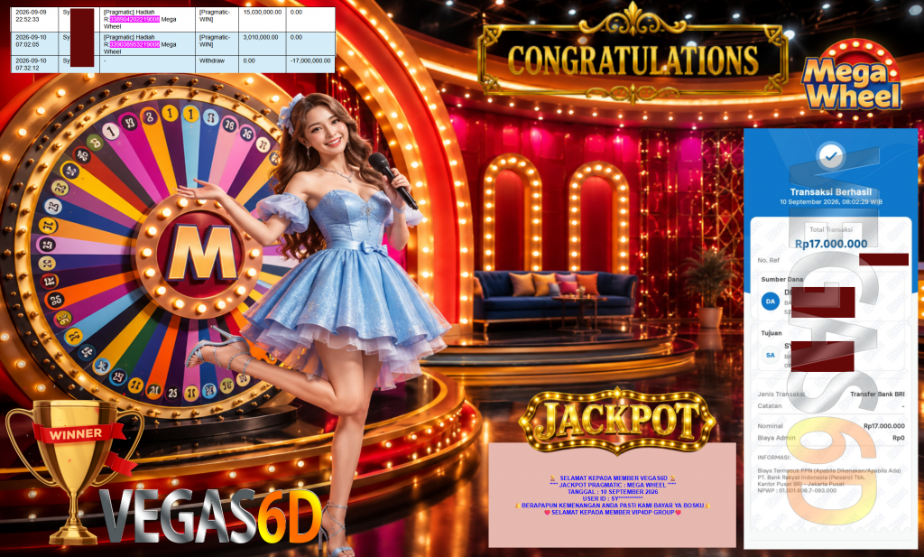VEGAS6D JACKPOT PRAGMATIC ” MEGA WHEEL ” Rp17.000.000,- LUNAS