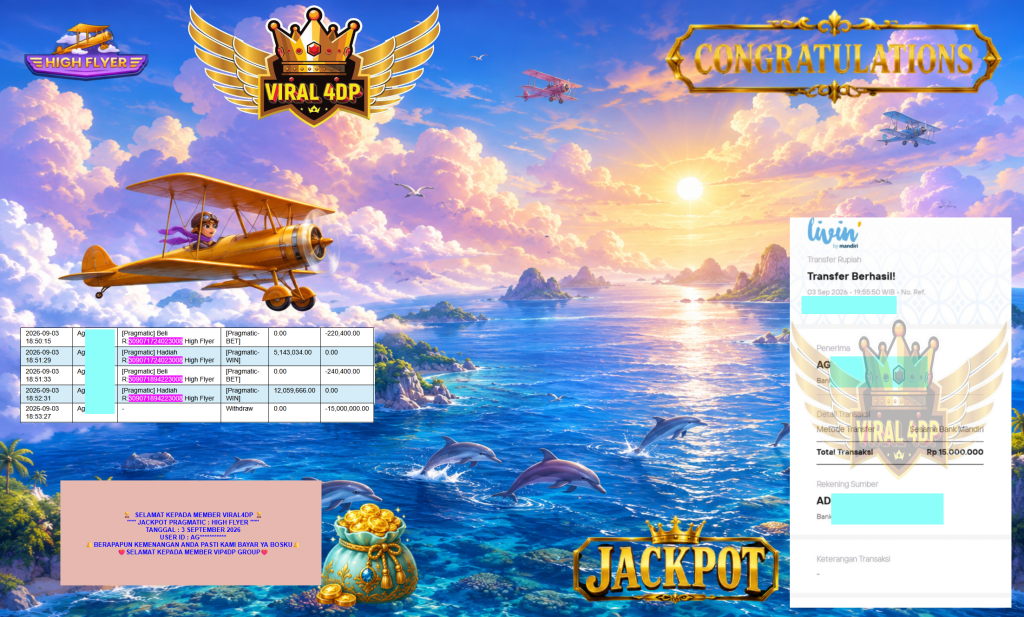 VIRAL4DP JACKPOT PRAGMATIC ” HIGH FLYER ” Rp15.000.000,- LUNAS