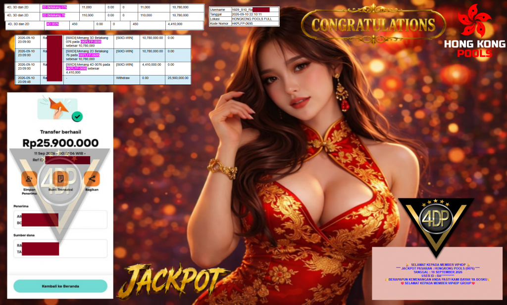 VIP4DP JACKPOT PASARAN ” HONGKONG POOLS (0076) ” Rp25.900.000,- LUNAS