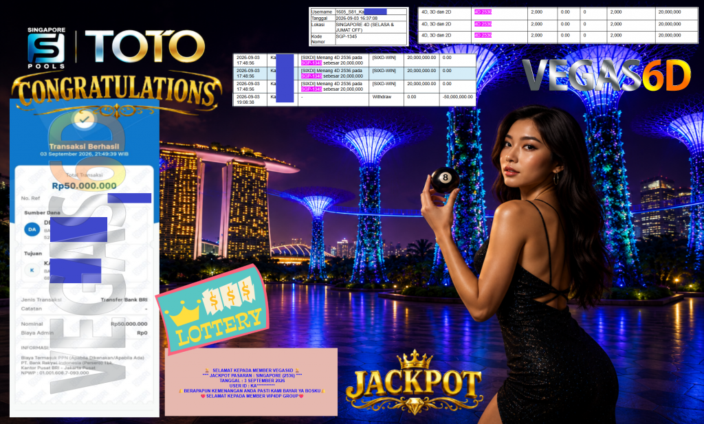 VEGAS6D JACKPOT PASARAN ” SINGAPORE (2536) ” Rp50.000.000,- LUNAS
