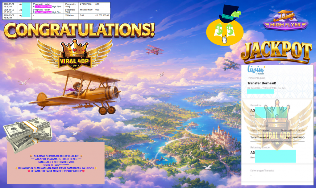 VIRAL4DP JACKPOT PRAGMATIC ” HIGH FLYER ” Rp12.000.000,- LUNAS