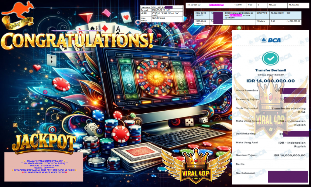 VIRAL4DP JACKPOT PASARAN ” SYDNEY POOLS (0296) ” Rp14.000.000,- LUNAS