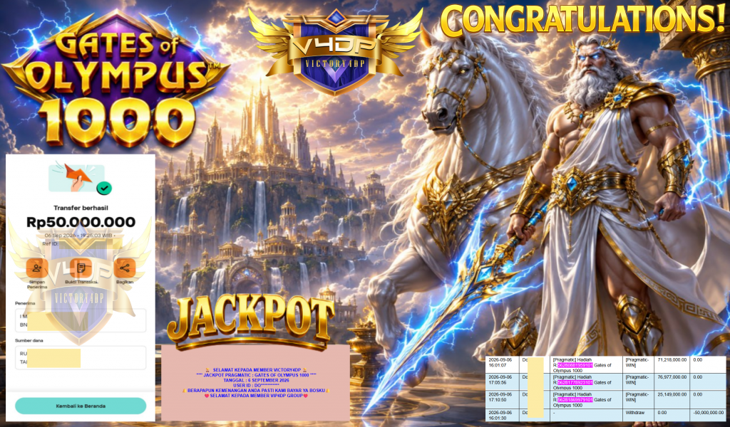 VICTORY4DP JACKPOT PRAGMATIC ” GATES OF OLYMPUS 1000 ” Rp150.000.000,- LUNAS