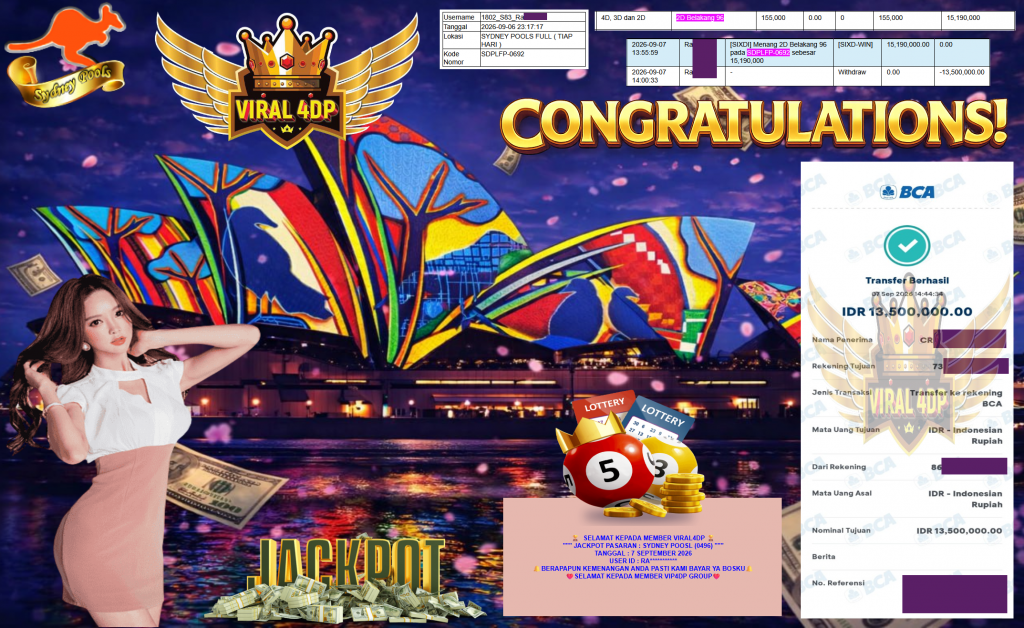 VIRAL4DP JACKPOT PASARAN ” SYDNEY POOSL (0496) ” Rp13.500.000,- LUNAS