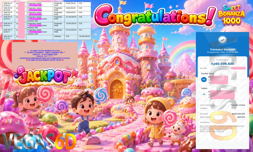 VEGAS6D JACKPOT PRAGMATIC ” SWEET BONANZA 1000 ” Rp85.000.000,- LUNAS