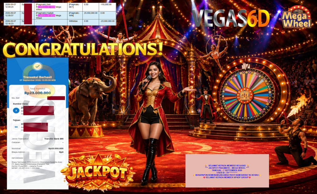 VEGAS6D JACKPOT PRAGMATIC ” MEGA WHEEL ” Rp23.000.000,- LUNAS
