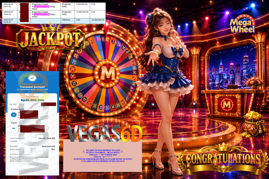 VEGAS6D JACKPOT PRAGMATIC ” MEGA WHEEL ” Rp20.000.000,- LUNAS