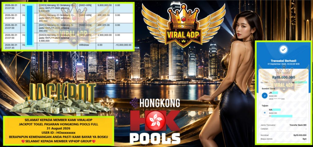 VIRAL4DP JACKPOT TOGEL PASARAN HONGKONG POOLS FULL Rp 15.000.000,- LUNAS