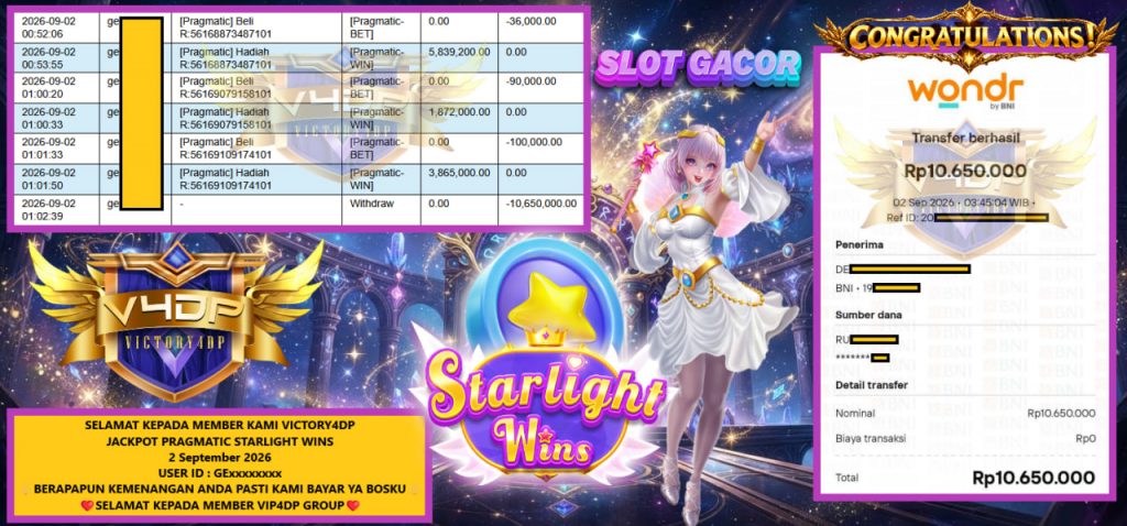 VICTORY4DP JACKPOT PRAGMATIC STARLIGHT WINS Rp 10.650.000,- LUNAS