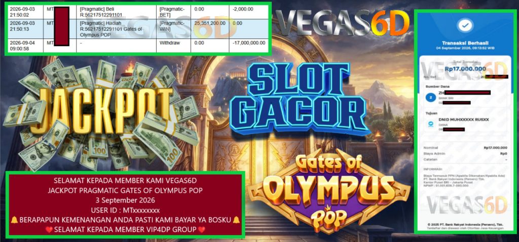 VEGAS6D JACKPOT PRAGMATIC GATES OF OLYMPUS POP Rp 17.000.000,- LUNAS